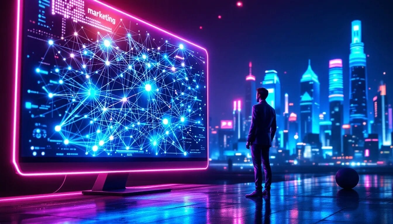 A digital marketing professional analyzing AI marketing tools.